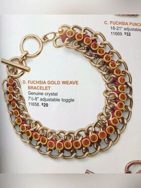 Cookie Lee Gold and Fuchsia crystal Weave Bracelet